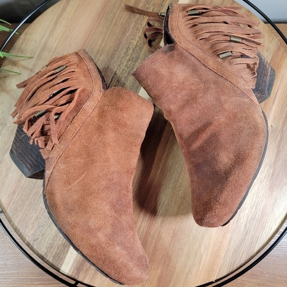 OTBT Folkloric Oiled Suede Fringe Bootie Western ankle boots Boho Size 8 - Picture 6 of 17
